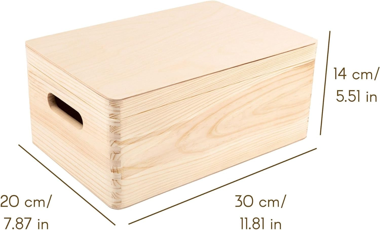 Scatola Portaoggetti in Legno, 30 X 20 X 14 Cm (+/- 1 Cm), Non Verniciata, Coperchio E Maniglie, Scatola in Legno, Scatola per Souvenir Di Natale, Scatola per Baule, Scatola