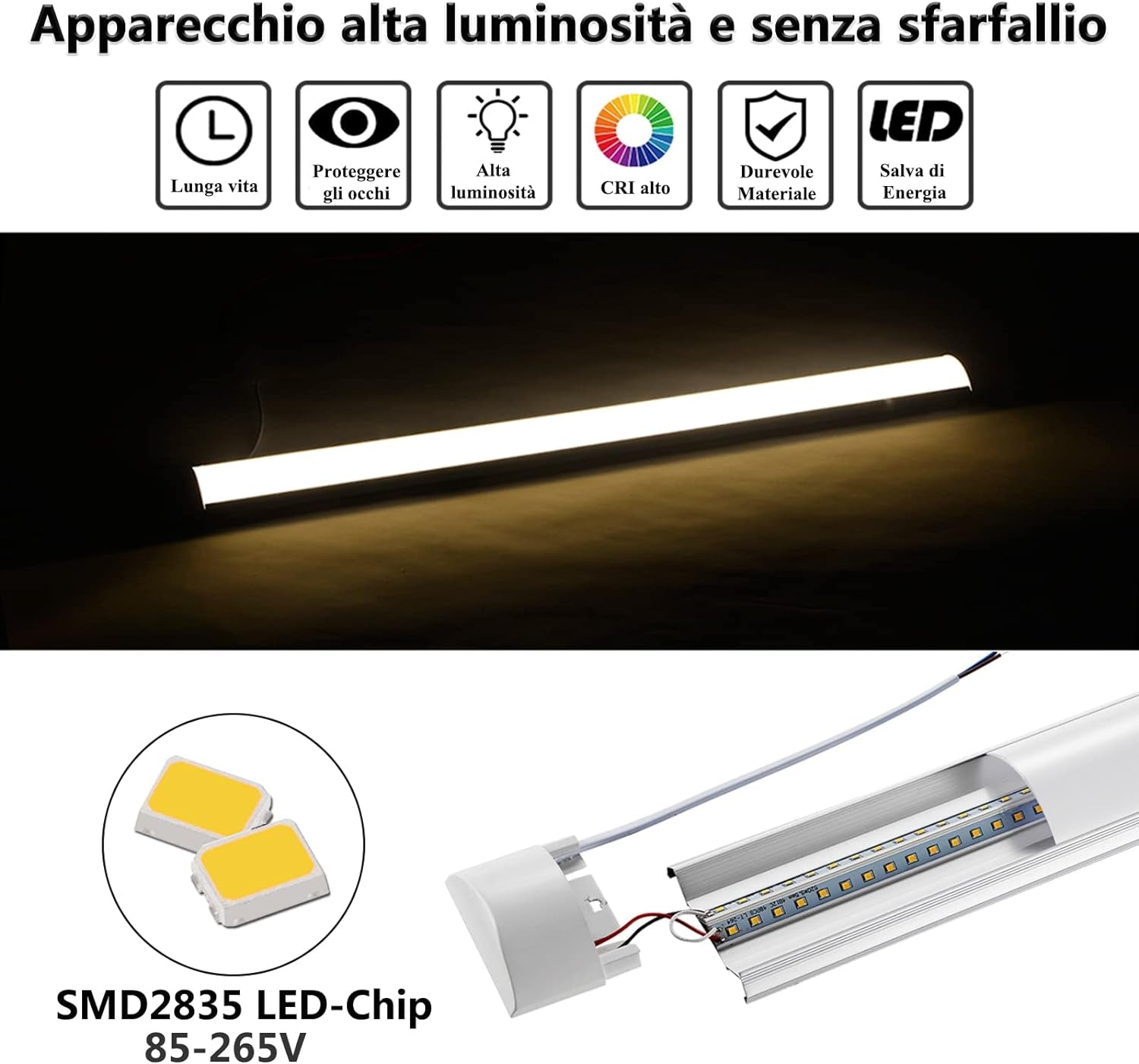 Plafoniera Da Officina, 115Cm 40W LED Luminaire 4800LM Lampada Da Soffitto, 3000K Bianco Caldo Lineare Tubo Neon LED Sottopensile Luce per Garage Ufficio Cucina Barra Magazzino,2Pack