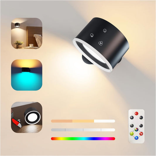 Lampada Da Parete per Interni, Illuminazione Da Parete Con Dimmerabile, Illuminazione RGB Con Telecomando Con Batteria Con Porta Di Ricarica USB, Funzione Timer 1 Ora Touch Control Lampada Da Parete