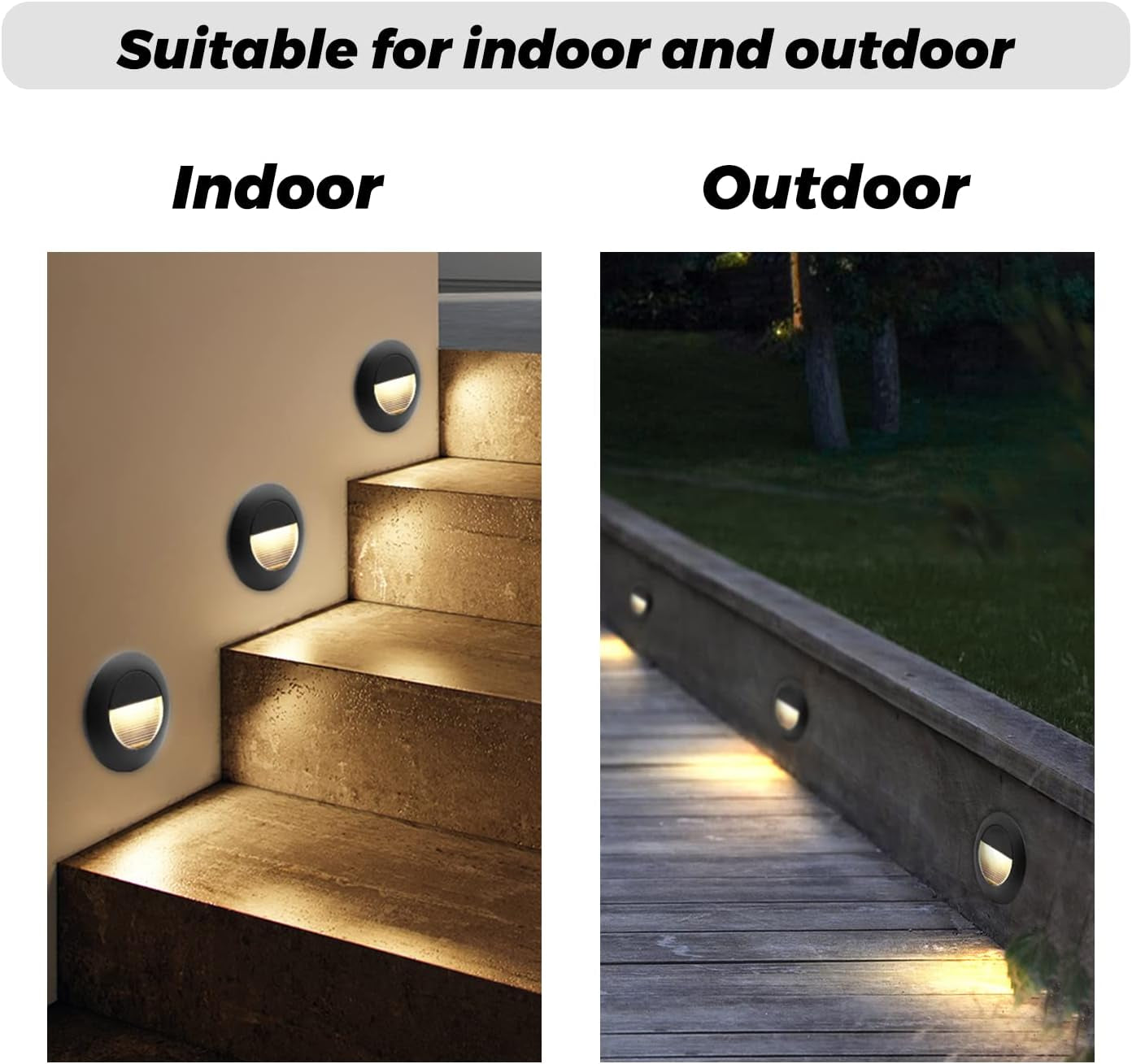 4Er Applique LED Da Incasso per Scale, 3W 3000K Tonde Applique Da Parete, 65Mm Luci Scale Con Scatola Da Incasso Illuminazione Da Parete, IP65 in Alu, per Interno Esterno Scale Giardino, Nero