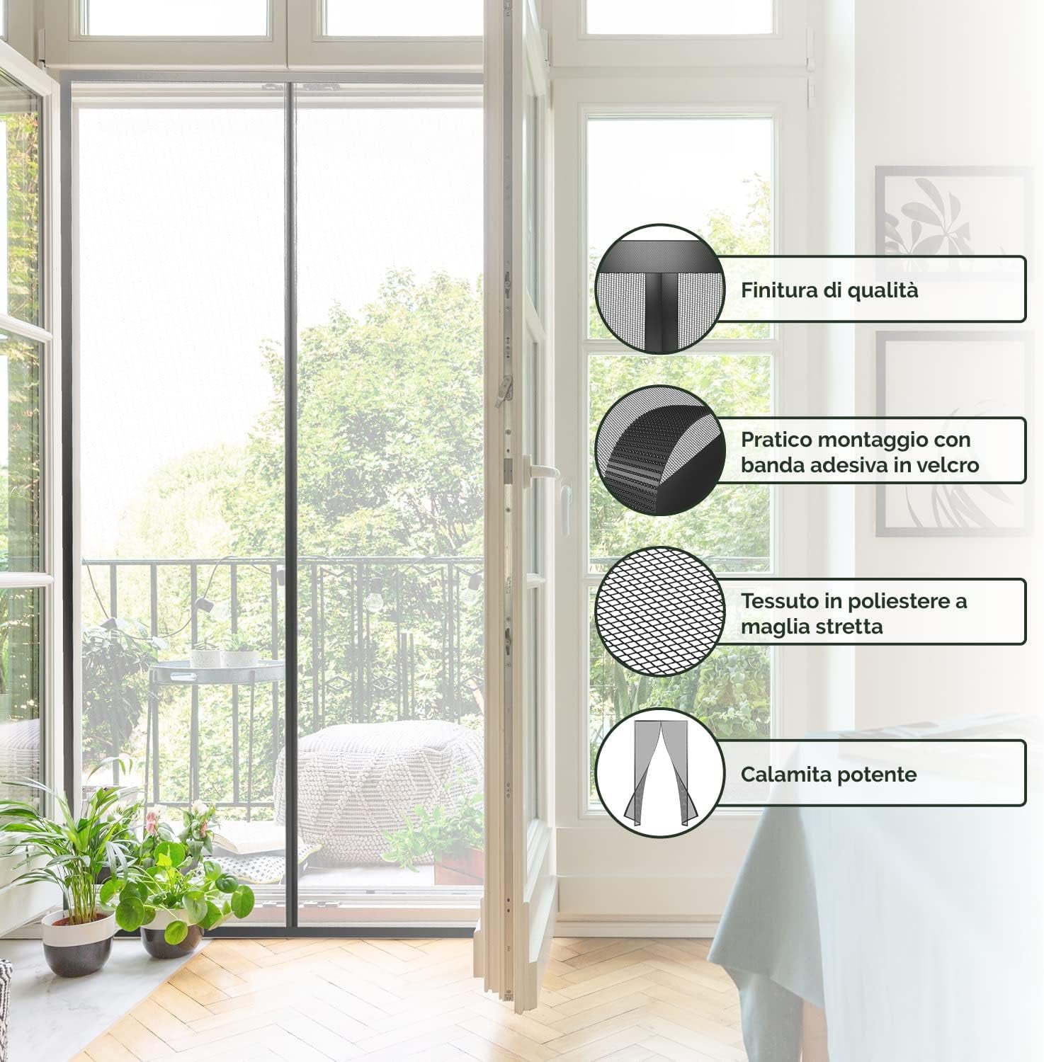 -Tenda Zanzariere Magnetiche per Porte, Finestre, Con Calamita 90 X 210 Cm