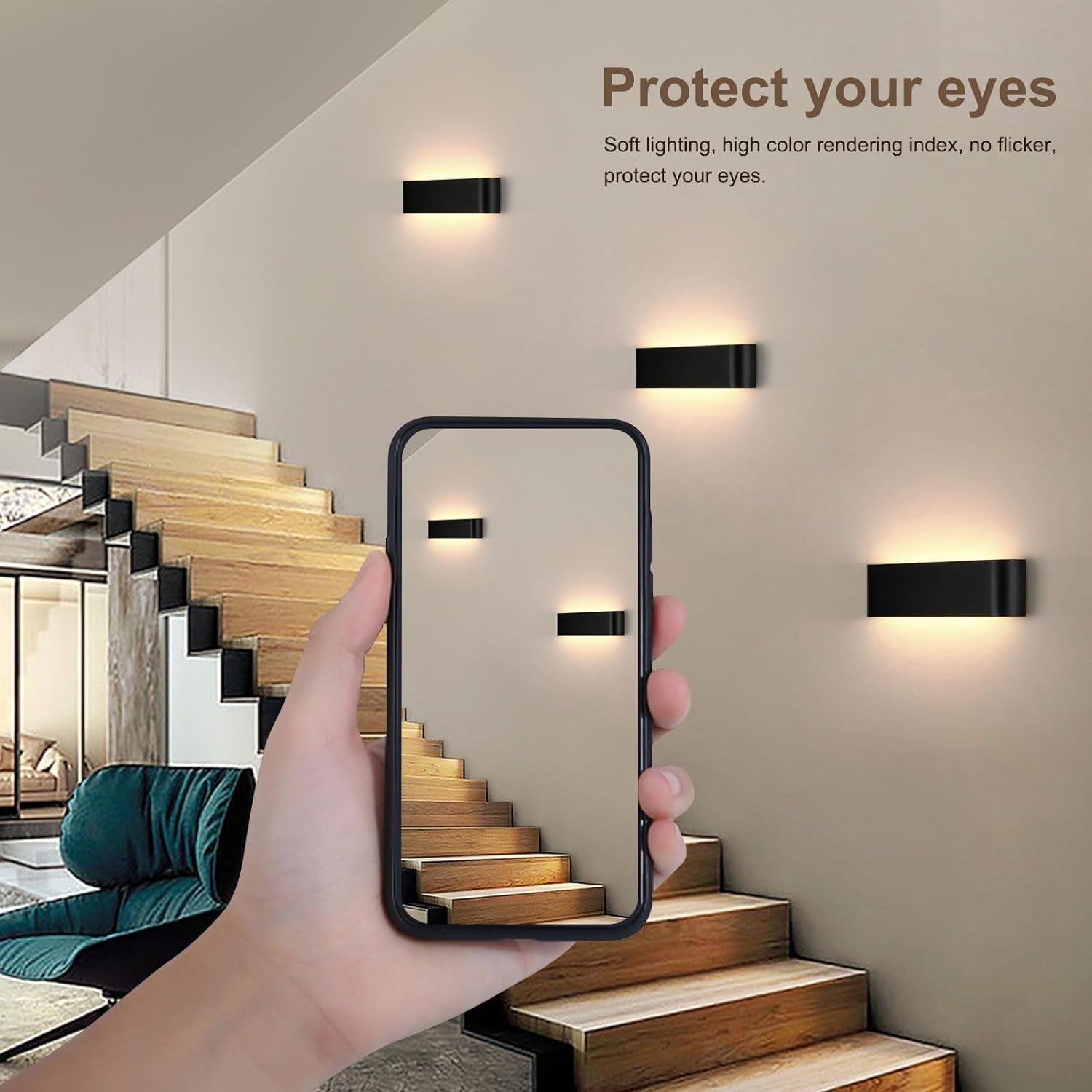16W Lampada Da Parete Interno LED, Applique Da Parete Nero, Illuminazione Moderna per Camera Soggiorno, Allumialdonio Puro Con Luce IP44, Bianco Caldo, 30Cm