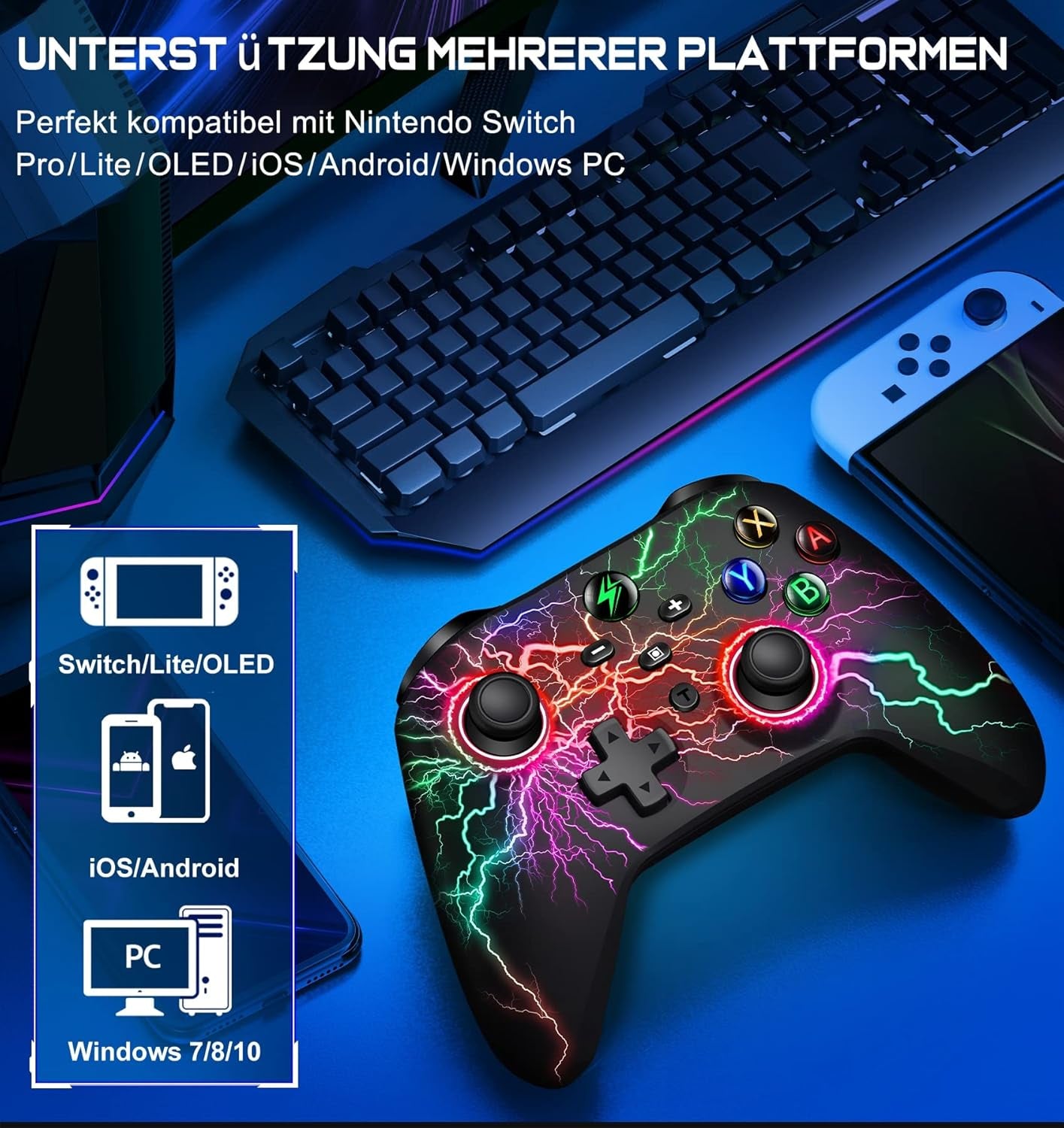 Switch Controller per Nintendo, Switch Controller Con 2 Pulsanti Posteriori Macro Programmabili/Lampeggianti, 1000 Mah Controller Switch per Nintendo Switch/Lite/Oled, Compatibile Con Android/Ios/Pc