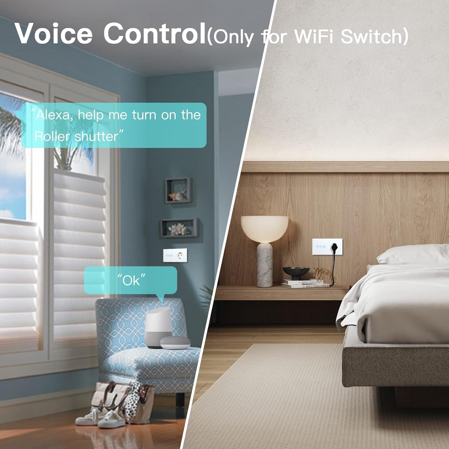 Presa Normale Con Interruttore Smart Alexa, Interruttore per Tapparelle Wifi Con Presa Compatibile Con Alexa, Interruttore Smart Veneziane, Presa Schuko Bianco (Richiede Un Conduttore Zero)