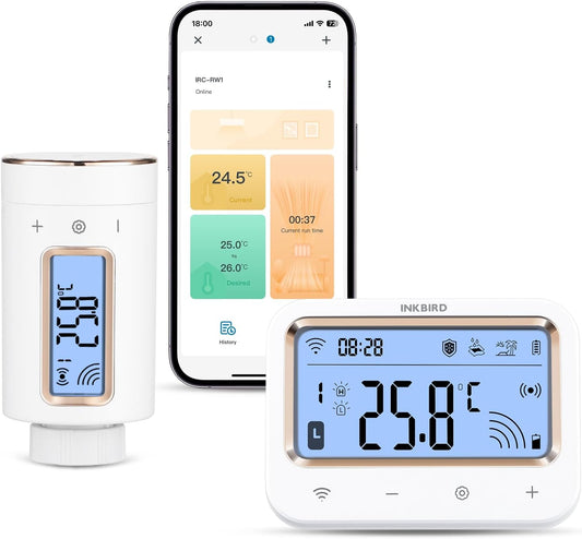 Valvole Termostatiche Wifi,Irc-Rw1 Termostato Smart Con Gateway LCD Display,Gestione Smart Del Riscaldamento via App,11 Periodi Di Tempo,Termostato Wifi per Camera Da Letto,Bagno