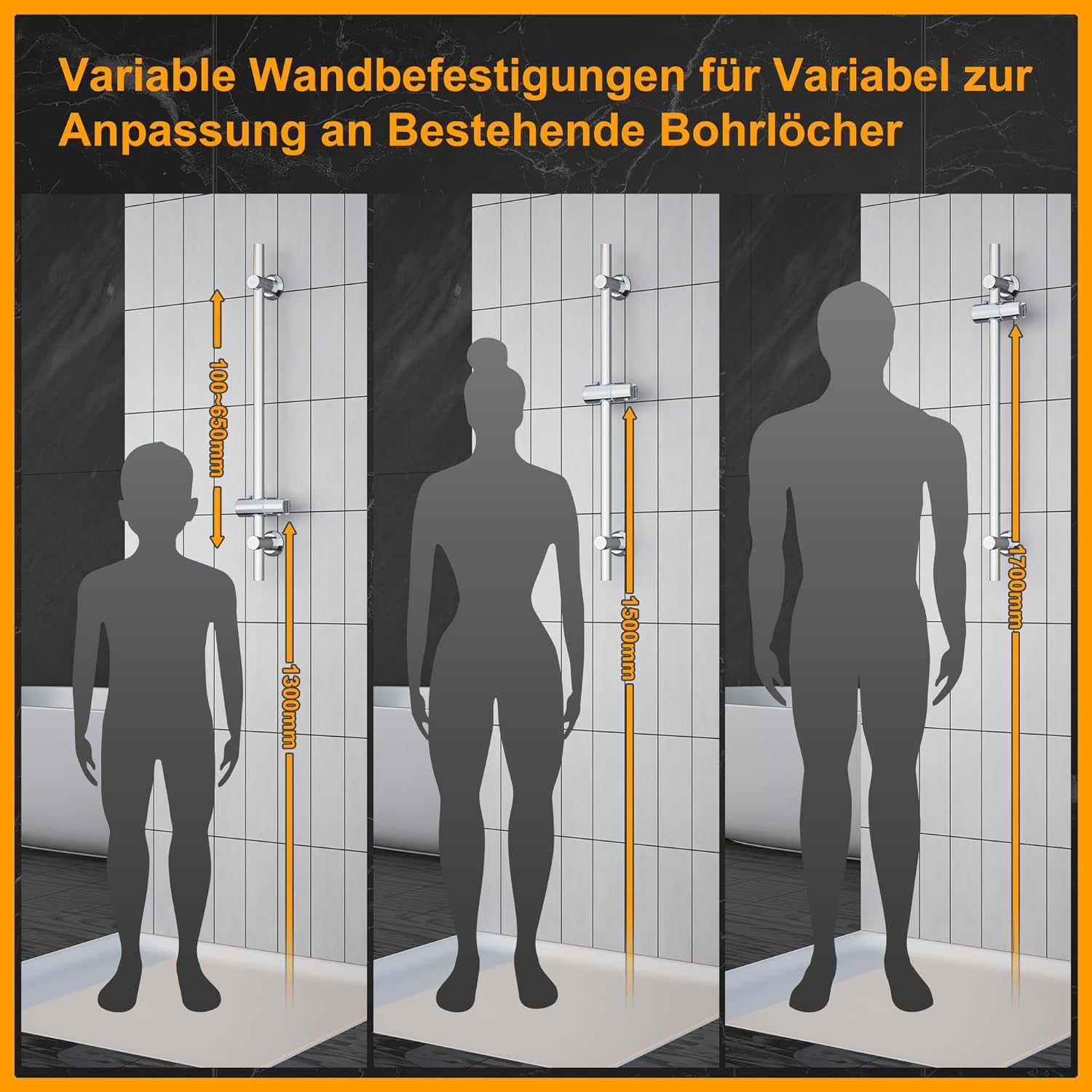 Colonna Doccia Barra Doccia 70Cm in Acciaio Inox, Set Asta Doccia Saliscendi Cromata Con Supporto per Soffione Doccia E Fissaggi a Parete Variabili per Adattarsi Ai Fori Esistenti