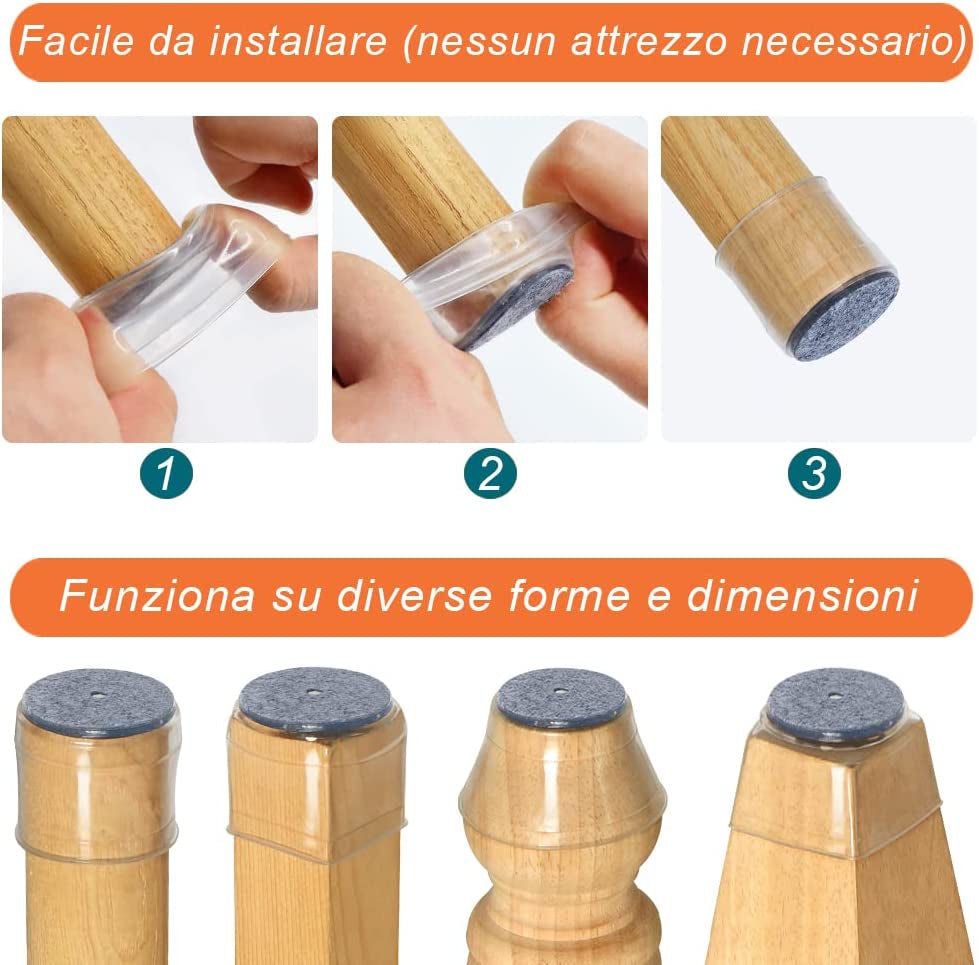 32Pcs Gommini per Sedie, Tappi Silicone(Trasparente), Feltrini Rotondi, per Proteggere I Pavimenti Da Graffi E Rumori