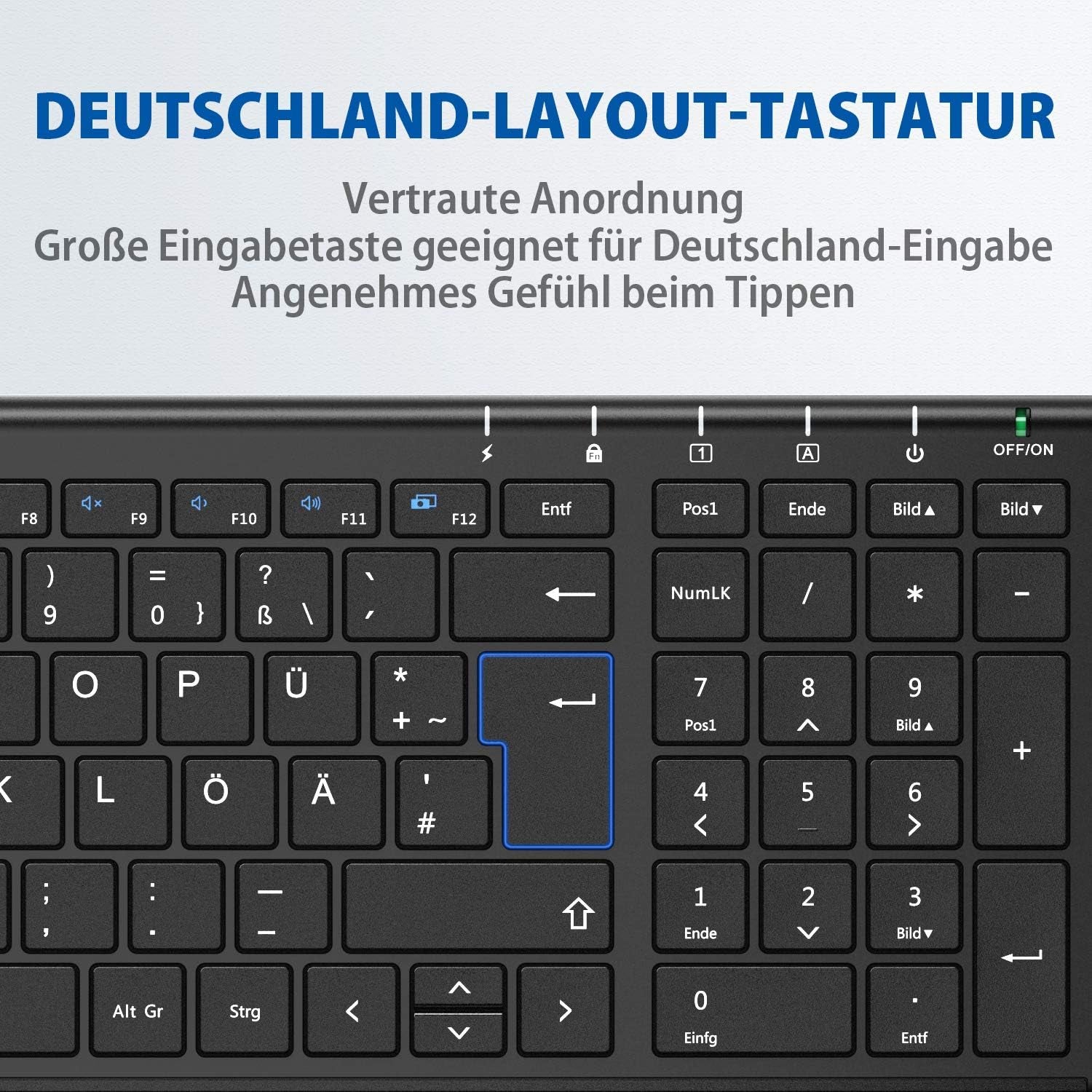 2.4G Tastiera Senza Fili, Layout Tedesco, in Alluminio, Leggera, Sottile, Layout QWERTZ, per Computer, Desktop, PC, Laptop, Superfici Smart TV E Windows 10/8/7/Vista/Xp