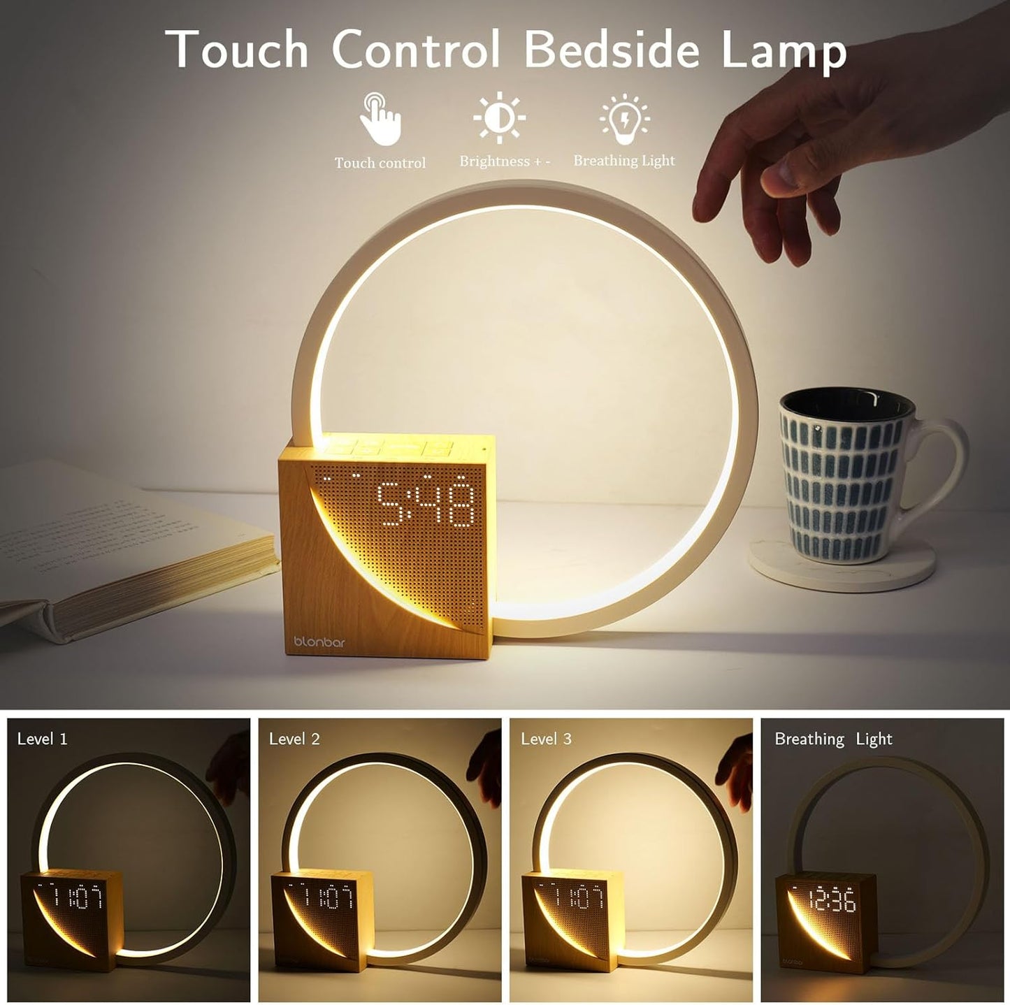 10W Lampada Da Comodino Con Funzione Di Ricarica USB, Sveglia Sveglia Touch Control Dimmerabile Aiuto Al Sonno per Bambini E Adulti, 3 Livelli Di Luminosità Luce Notturna per Camera Da Letto