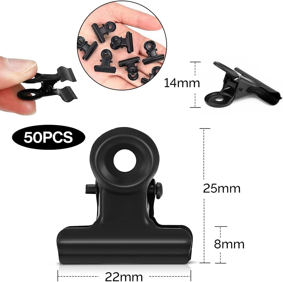 Metal Binder Clip, Clip Multiuso in Metallo, 50 Pezzi Metal Binder Clip Nero, 22Mm Mini Metallo Clip, Piccole Metallo Clip, Pinze Multiuso per Foto, Cucina Di Casa, Forniture per Ufficio(Nero)