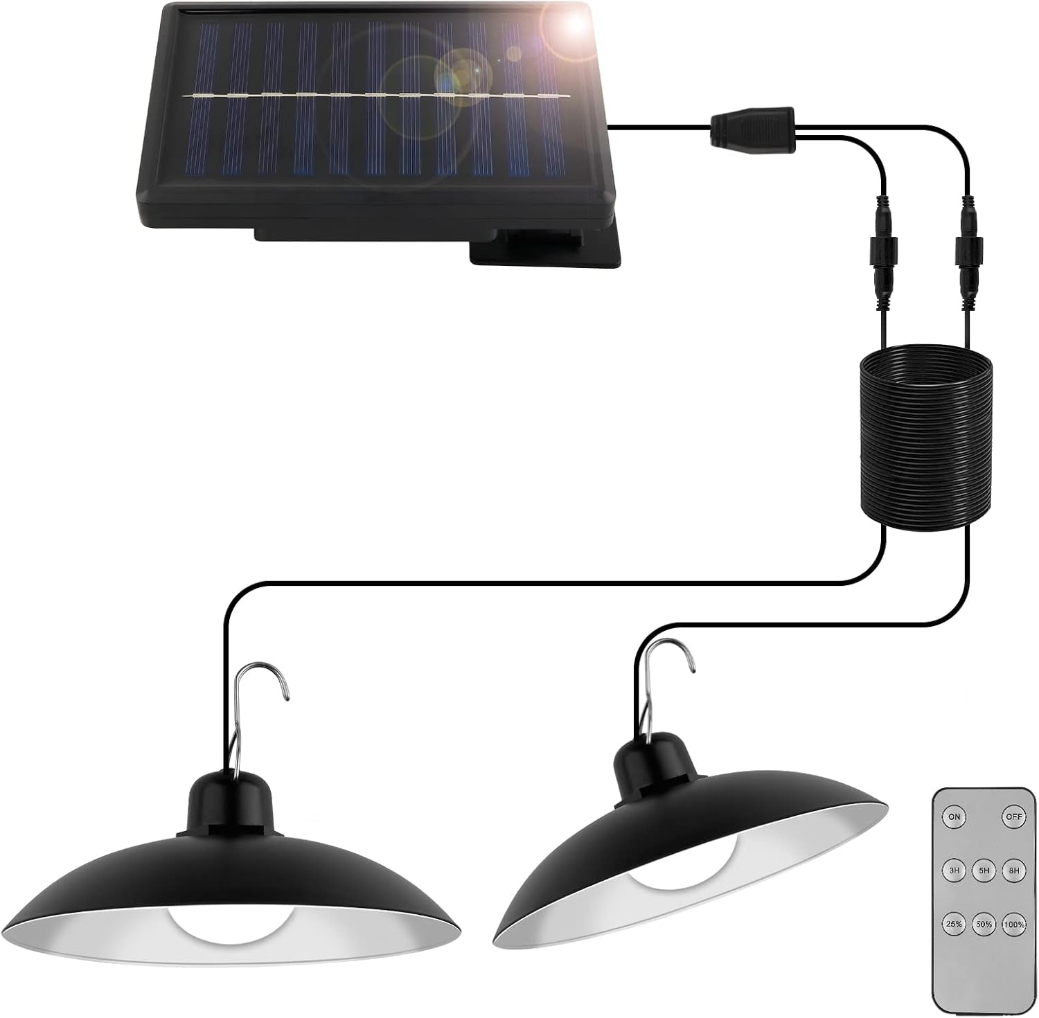 Lampadario Solare Esterno, Lampada a Sospensione Solare Con Telecomando Manuale Impermeabile IP44 Con Prolunga Da 3M per Giardino Casetta Garage 3 Modalità