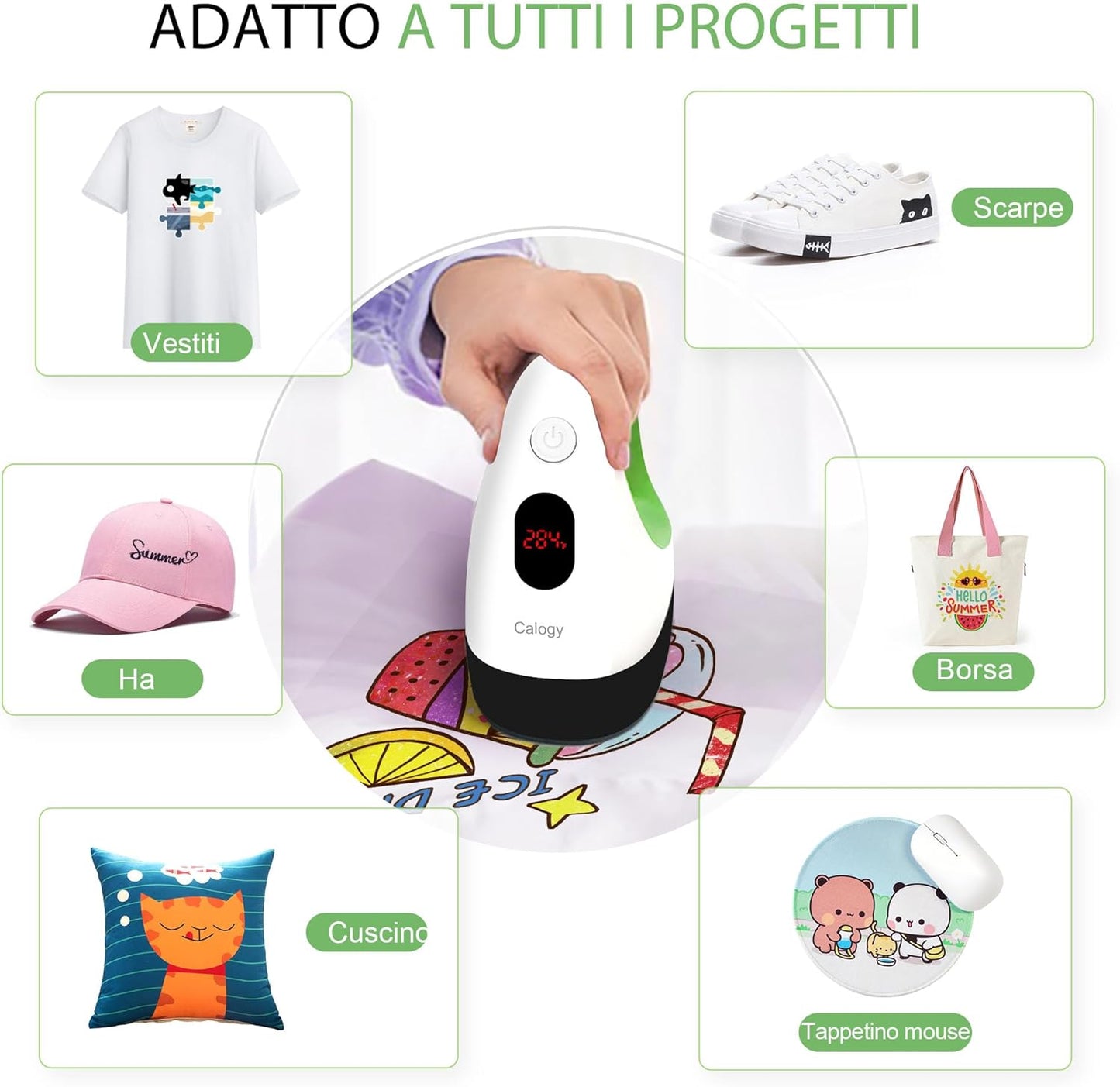 Pressa a Caldo Mini, Termopressa per Magliette Controllo Costante Temperatura, Macchina Trasferimento Termico Con Base Sicurezza Isolata per Artigianato Vestiti Cappelli Cuscini - Bianco Verde