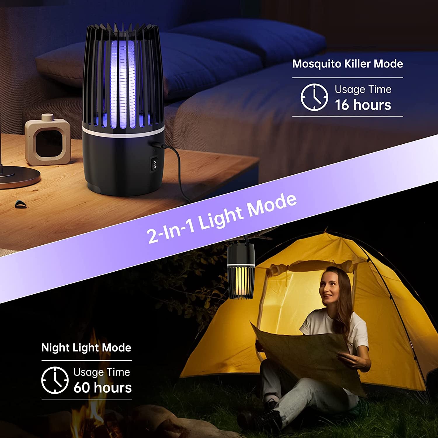 Lampada Antizanzare Elettrica, UV anti Zanzare Lampada Antizanzare USB Ricaricabile Lampada Assassina Di Zanzare Non Tossico Ed Ecologico Antizanzare Con Luce Notturna per Giardino Interno Esterno