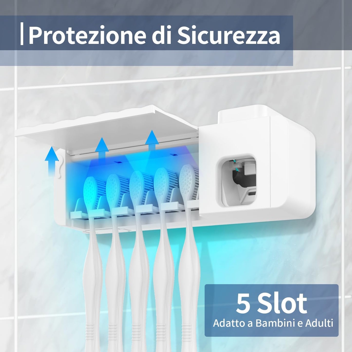 Porta Spazzolino Elettrico -  Sterilizzatore Spazzolini Da Denti Con 5 Fessure per Spazzolino, Dispenser Dentifricio Porta Spazzolini per Bagno Domestico (Bianco)