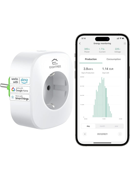 Presa Intelligente per Centrale Elettrica Da Balcone, Misurazione Della Produzione Di Energia Di Mini-Impianti Fotovoltaici, Compatibile Con Alexa E Google Home,16A 26680W