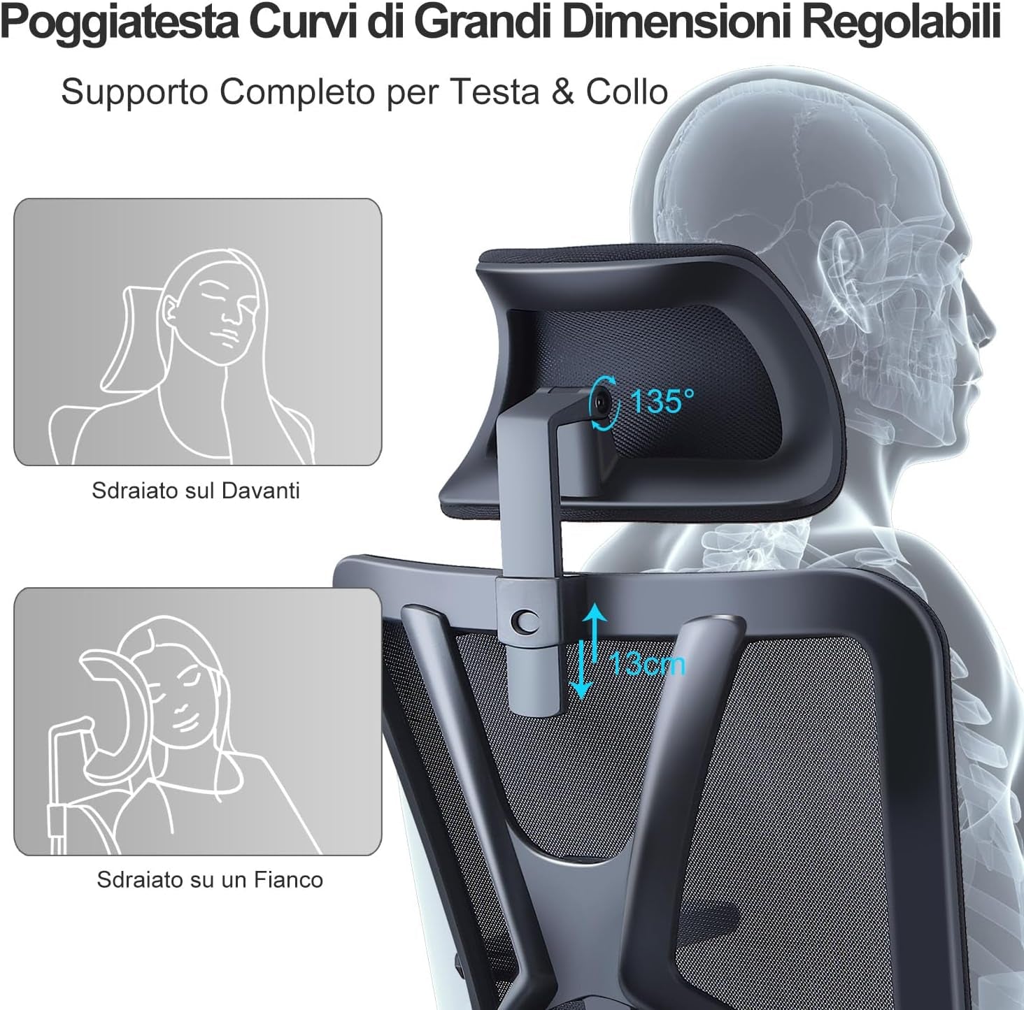 Sedia Da Ufficio Ergonomica - Sedia Da Scrivania Con Schienale Alto Con Supporto Lombare Regolabile, Poggiatesta E Braccioli in Metallo 3D - Sedia per Computer in Rete a Dondolo a 130°