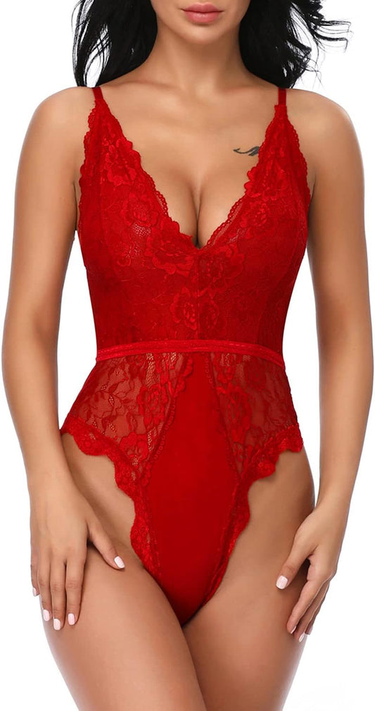 Body Donna Sexy Pizzo Lingerie Teddy Un Pezzo Scollo a V Biancheria Intima Trasparente