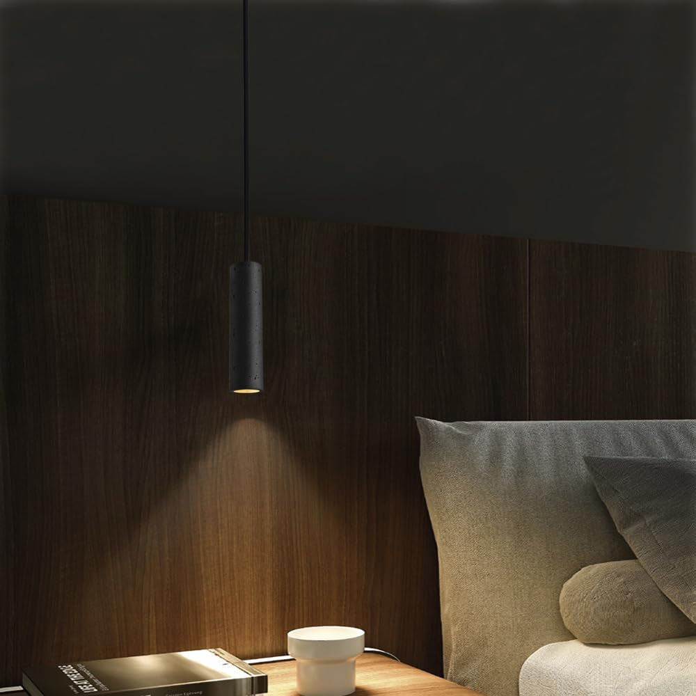 Lampada a Sospensione Singola,Lampadario Nero in Cemento,Lampadario Moderno Regolabile in Altezza,Lampada Industriale a Sospensione per Tavolo Da Pranzo, Comodino Cameretta, Cucina, Bar,Led 5W