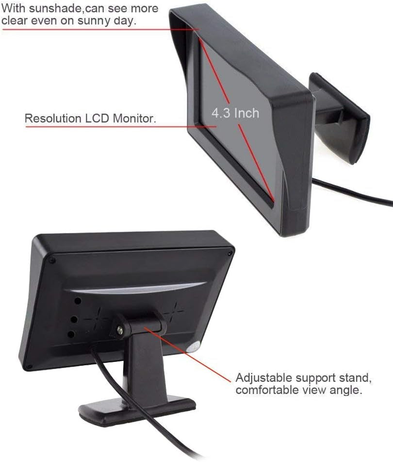 4,3 '' Set Di Telecamere Di Visualizzazione Inversa, Telecamera Inversa Impermeabile Con Monitor in Auto, Adatto per SUV E Camion