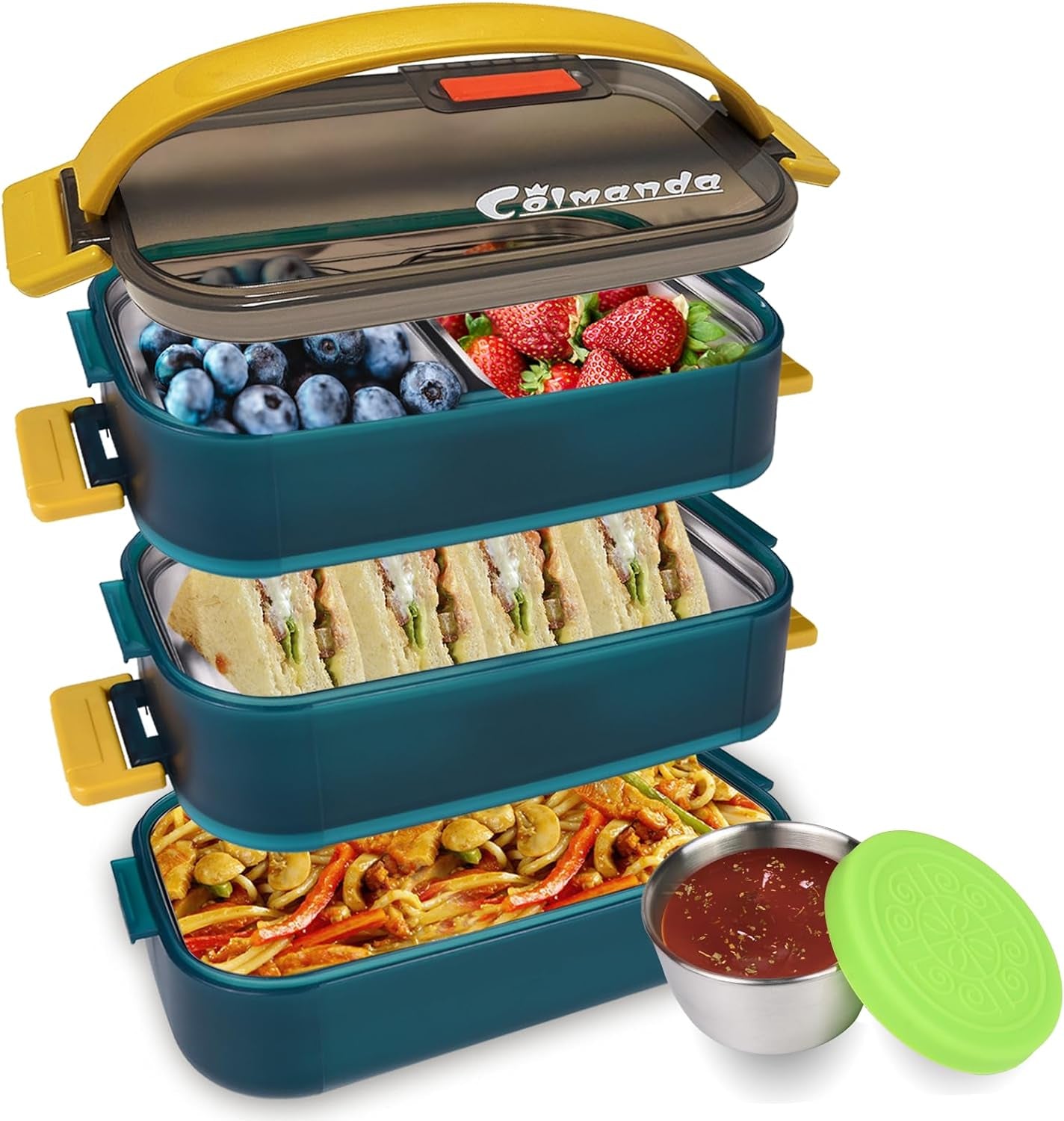 Porta Pranzo Bento, 3 Strati Lunch Box Ermetico, Bento Box Portapranzo, Bento Box Acciaio Inox per Microonde E Lavastoviglie, Scatole Bento per Adulti E Bambini (1800ML)