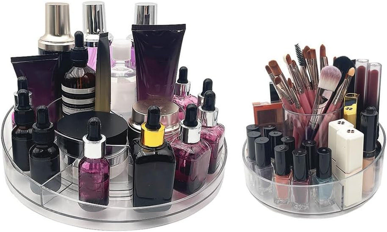 LINFIDITE Organizer per Trucco Girevole a 360° Portaoggetti per Cosmetici Girevole a 2 Livelli Lazy Susan Giradischi Porta pennelli per Trucco Vassoio portaoggetti per Ombretti per Comò da Bagno Vanity