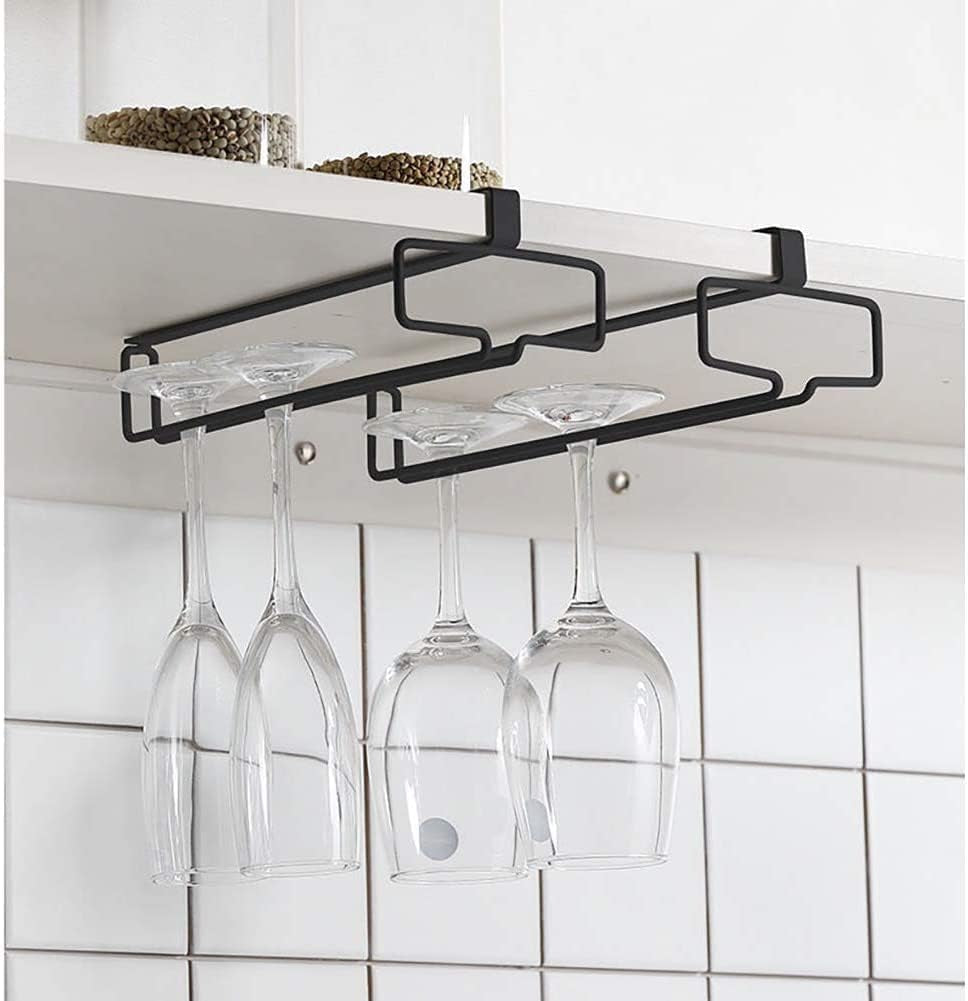 2 Pezzi Supporto per Bicchieri Da Vino Sotto L'Armadio Porta Bicchieri Da Vino Stemware Rack Sospeso Senza Fori per Bar Di Casa Cucina Bar Ristorante Nero