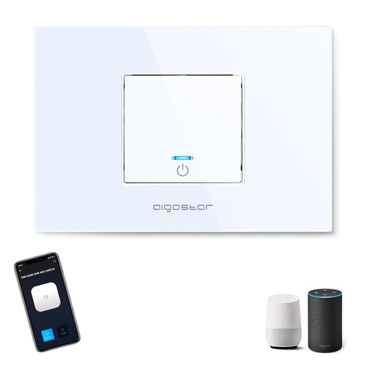 Interruttore Wifi Alexa, Interruttore Intelligente, Smart Switch Controllo Vocale, One Gang One Way Switch,Max.2300W LED 690W, Bianco 1 Unità.