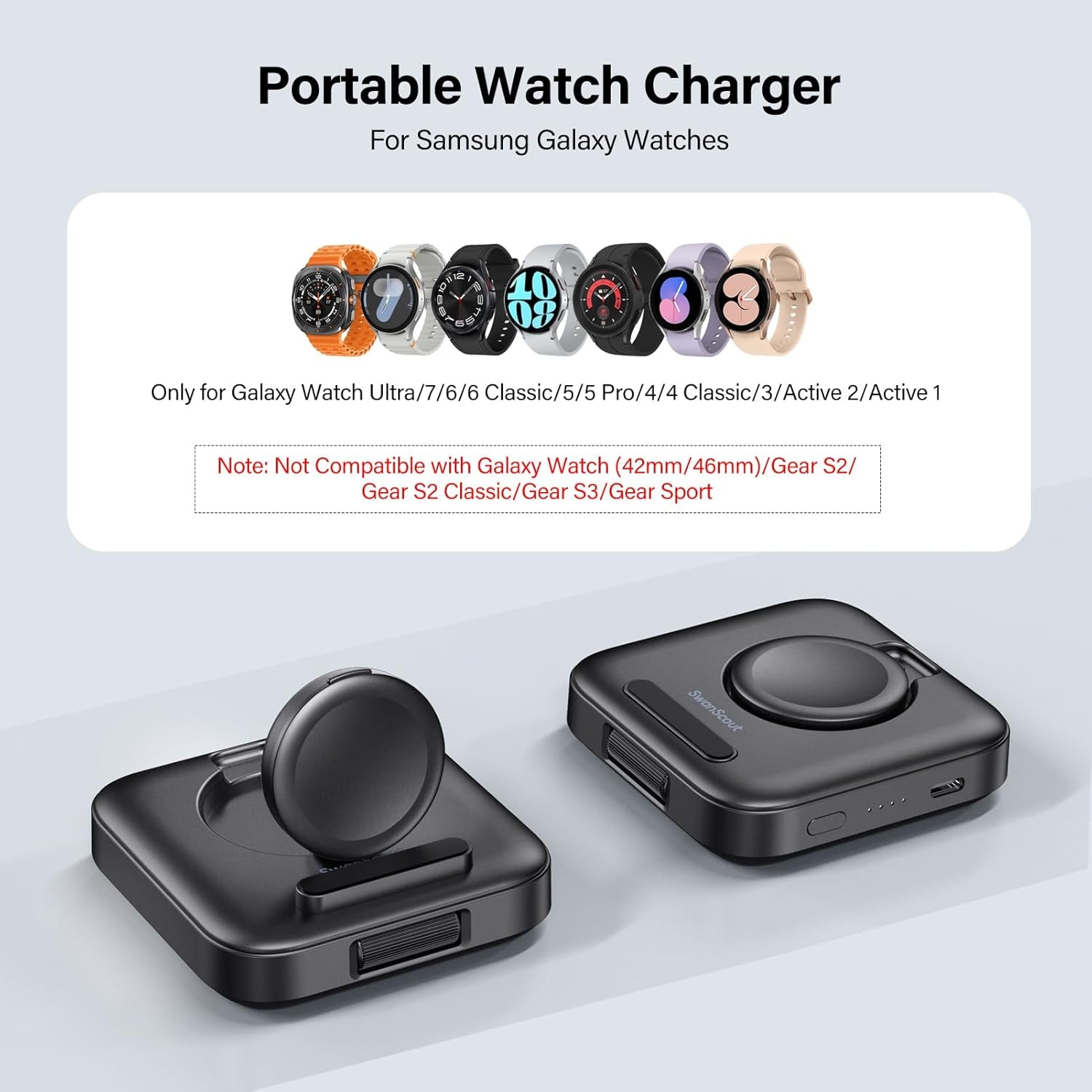 Caricatore Portatile per Samsung Watch 7, 1800Mah Caricatore Wireless per Galaxy Watch Ultra/7/6/6 Classic/5/5 Pro/4/3/Active 2,  303S