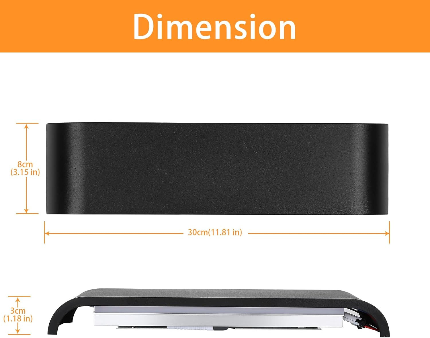 16W Lampada Da Parete Interno LED, Applique Da Parete Nero, Illuminazione Moderna per Camera Soggiorno, Allumialdonio Puro Con Luce IP44, Bianco Caldo, 30Cm