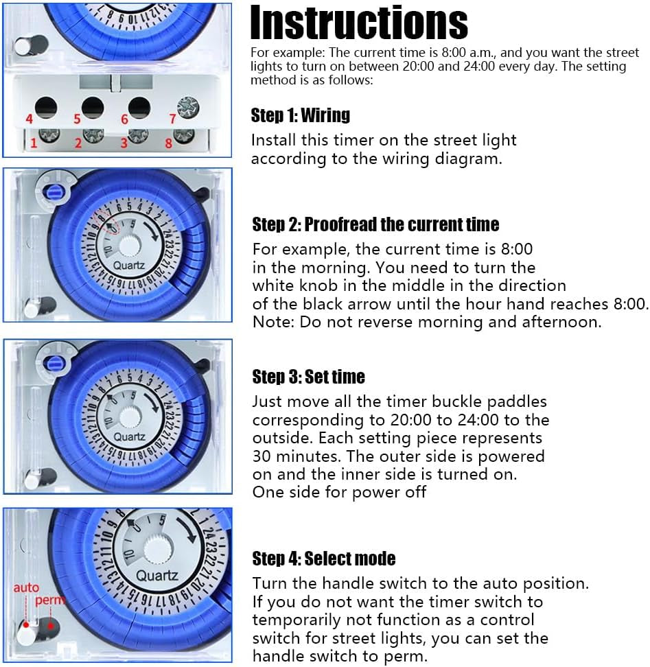 Timer per Luci, Sul181H Timer Meccanico 24 Ore, 110-230V Timer Analogico Meccanico Impermeabile Programmabile Interruttore Orario per Esterno, 48 ON/OFF Al Giorno