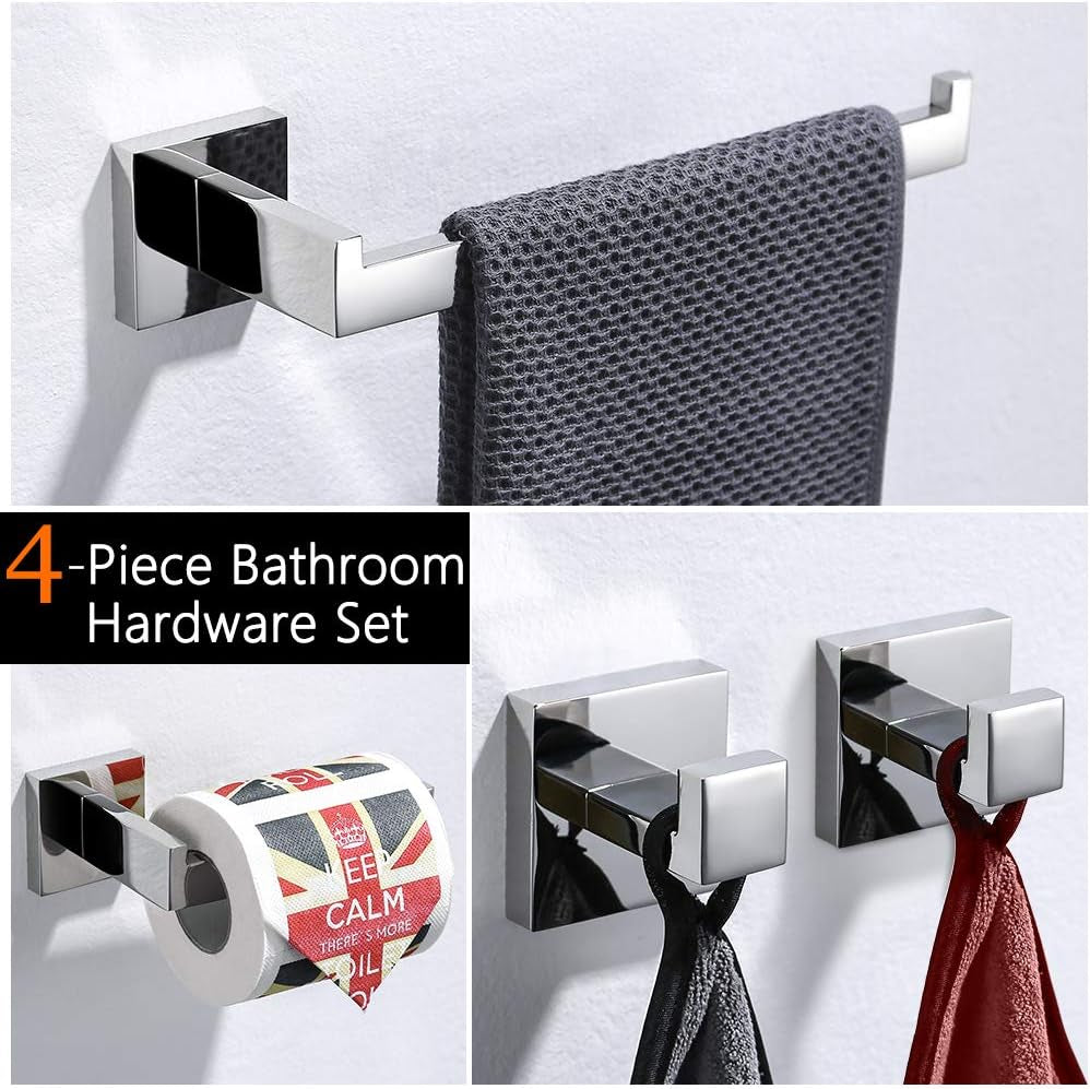 4-Pezzo Attrezzatura Bagno Set Invitornono Carta Toilette Orssista Asciugamano Bar/Holder Robe Gancio Aparete Montaggio, Finitura Polacca, Q7X4-P