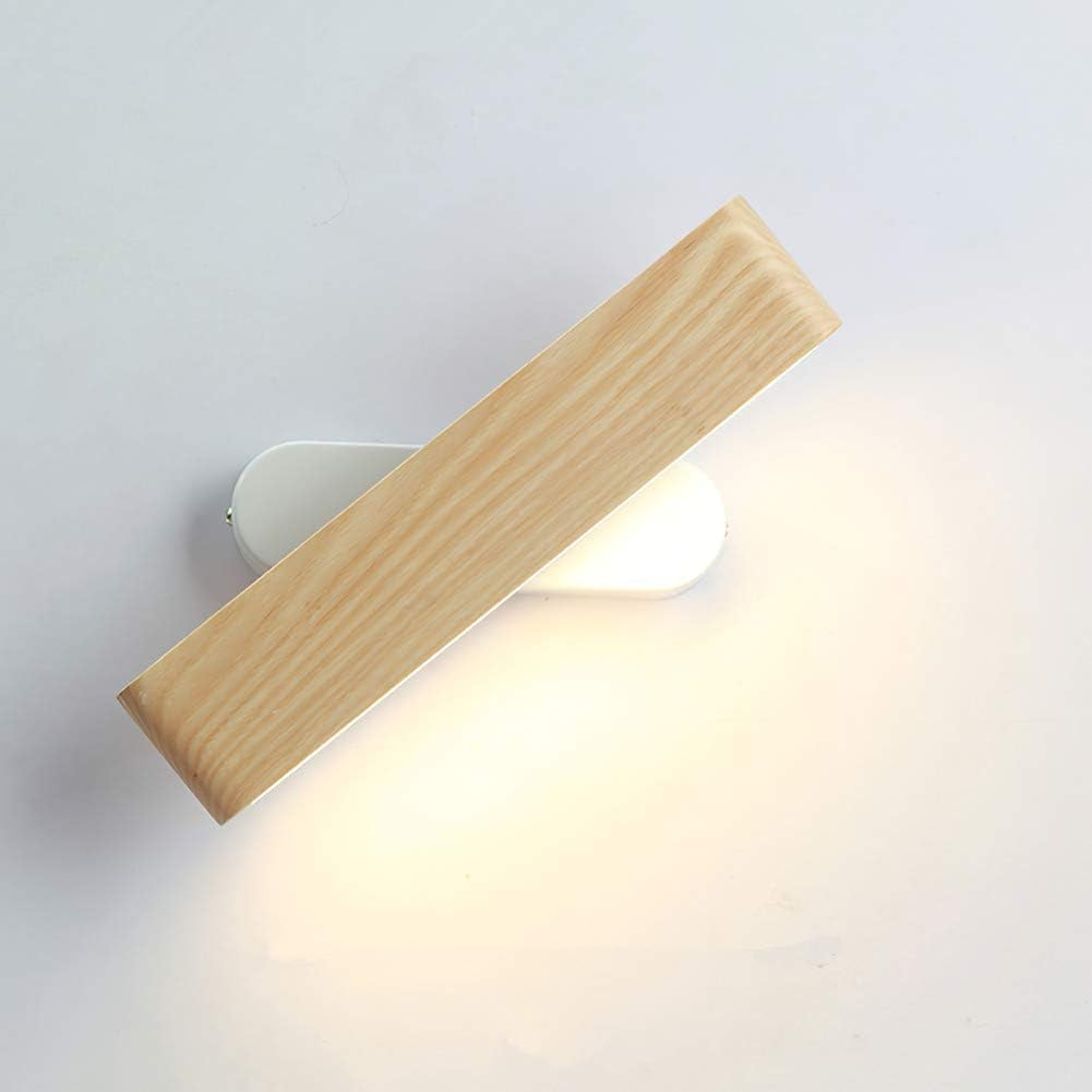 Applique LED, Lampada Da Parete Interno in Legno 360° Girevole per Soggiorno Camera Da Letto Corridoio Bianca Calda (28Cm)