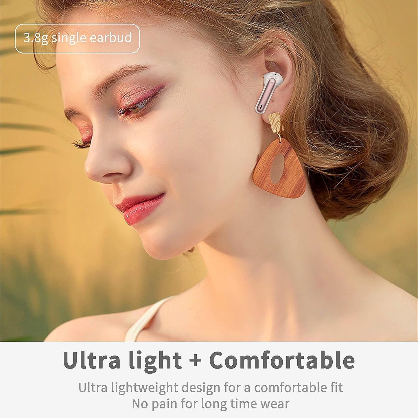 Cuffie Bluetooth, Auricolari Bluetooth 5.3 Stereo Hifi Con 4 HD Mics, Mini Cuffie Wireless Cancellazione Rumorecon, Cuffiette Bluetooth per Androide/Ios, USB-C, 40H Earbuds IP7 Impermeabili, Oro Rosa