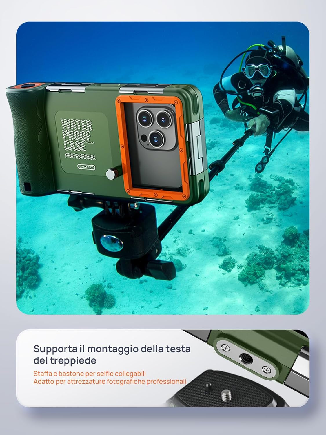Custodia Impermeabile Subacquea Professionale IP68 15M per Iphone Samsung Huawei Xiaomi,Compatibile Con Telefoni Fino a 6,9 Pollici,Adatto per Immersioni Snorkeling Surf,Verde