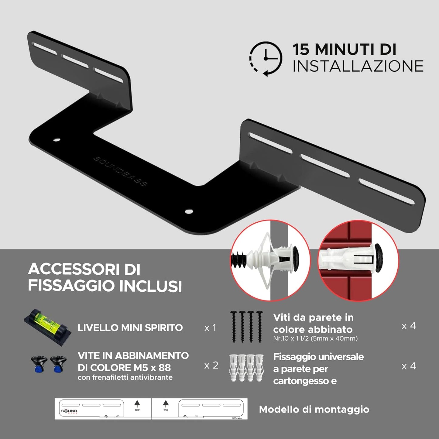 Supporto per Soundbar per Sonos Beam Compatibile Con La Soundbar Sonos Beam Di Prima E Seconda Generazione, Include Tutto L'Hardware Di Montaggio Necessario, Staffa Di Montaggio, Nero