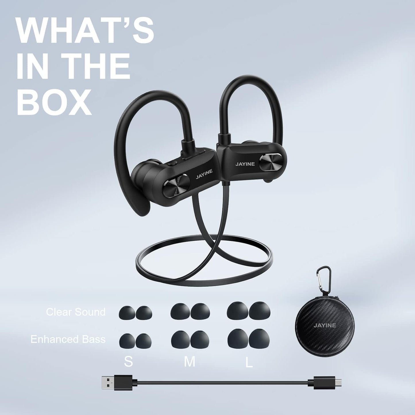 Cuffie Bluetooth in Orecchio, Cuffie Senza Fili Con Microfono 24H Playtime Auricolari Bluetooth 5.3 HD Deep Bass Stereo IP67 Impermeabili Da Corsa Auricolari Senza Fili
