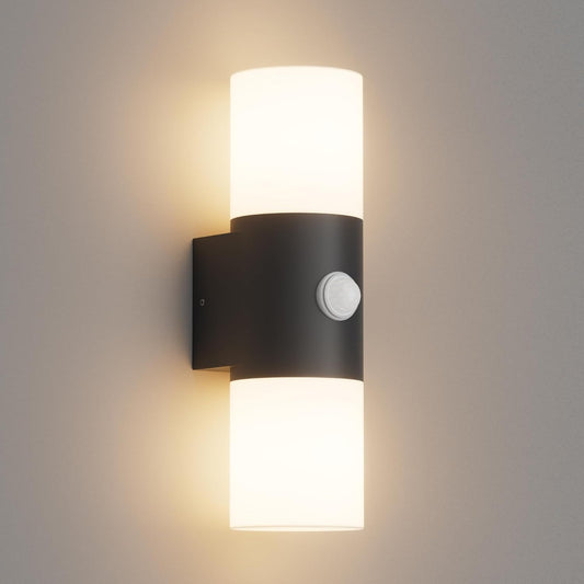 Applique Da Parete E27 Esterno Interno, Nero Su Giù IP54 Lampada Da Parete Moderno Con Sensore Di Movimen, Alluminio Luci Da Parete, per Balconi Giardini, 40W Max, Non Inclusa Lampadina