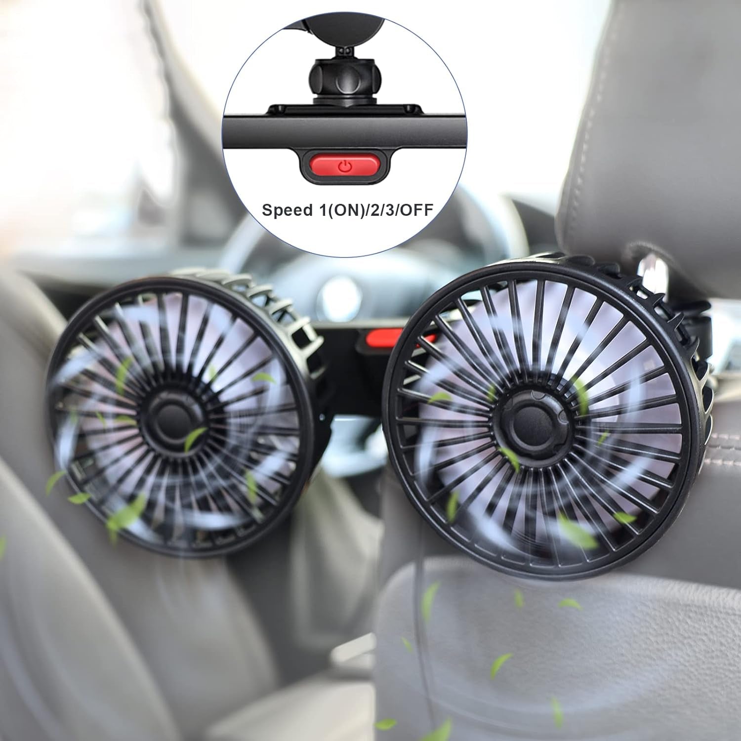 5V 2A Ventilatore Auto a Doppia Testa per Poggiatesta, Ventilatori USB Ventilatore Portatile Ventilatore Silenzioso Raffrescatore D'Aria Con 3 Velocità, 360° Ventilatore Da Tavolo Silenzioso