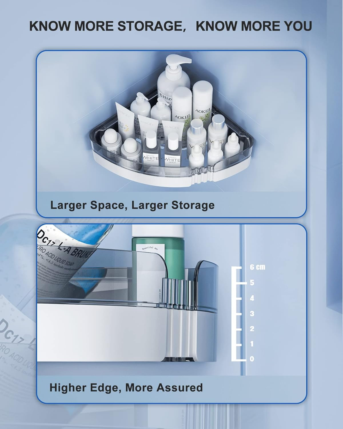 Portaoggetti Da Doccia D'Angolo, Set Di 2 Organizer in Plastica Adesivi Con Portasapone E 4 Ganci, Scaffale per Doccia E Ripiano Da Cucina Montato a Parete.