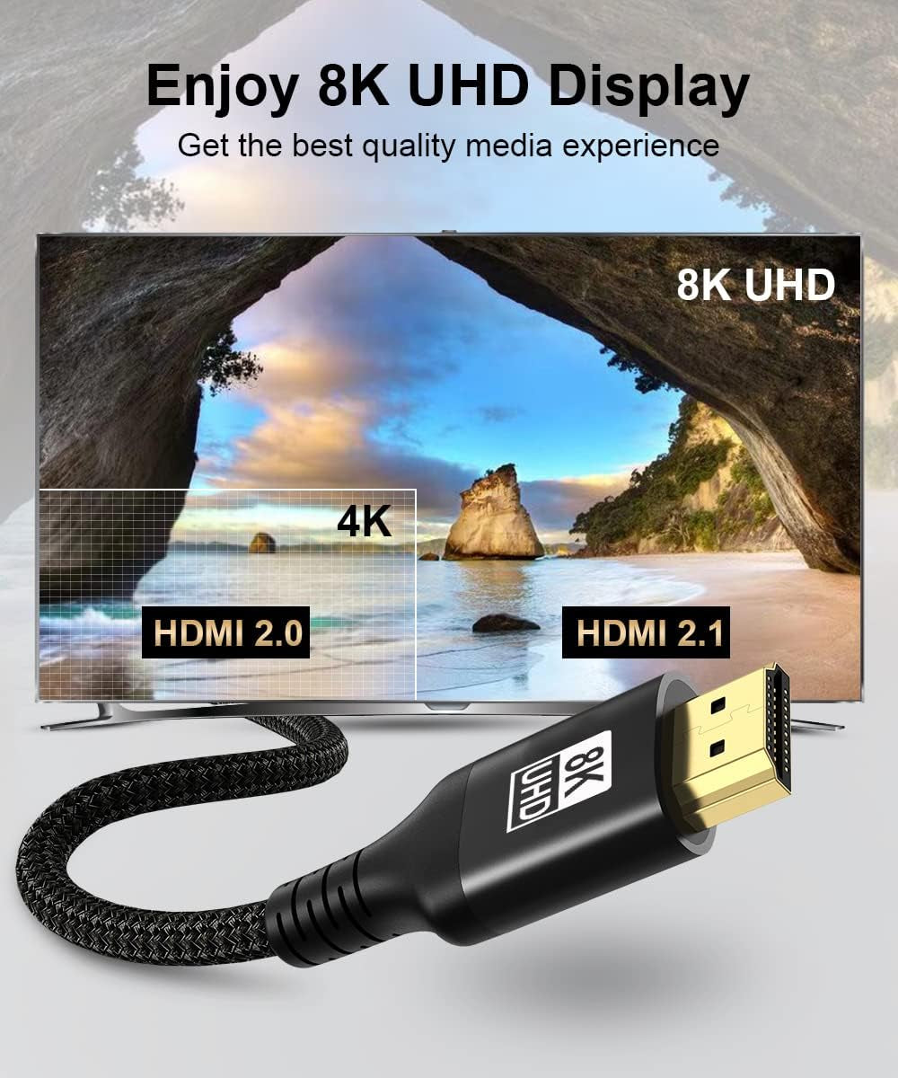 2024 Nuovo Cavo HDMI 8K 4K Da 10 Metri, Intrecciato 48Gbps Cavo HDMI® Alta Velocità 4K 144Hz 120Hz 8K@60Hz, Supporto Earc HDCP2.3 HDR10+ D.Olby Atmos, Compatibile Con PS5 X-Box Monitor HDTV