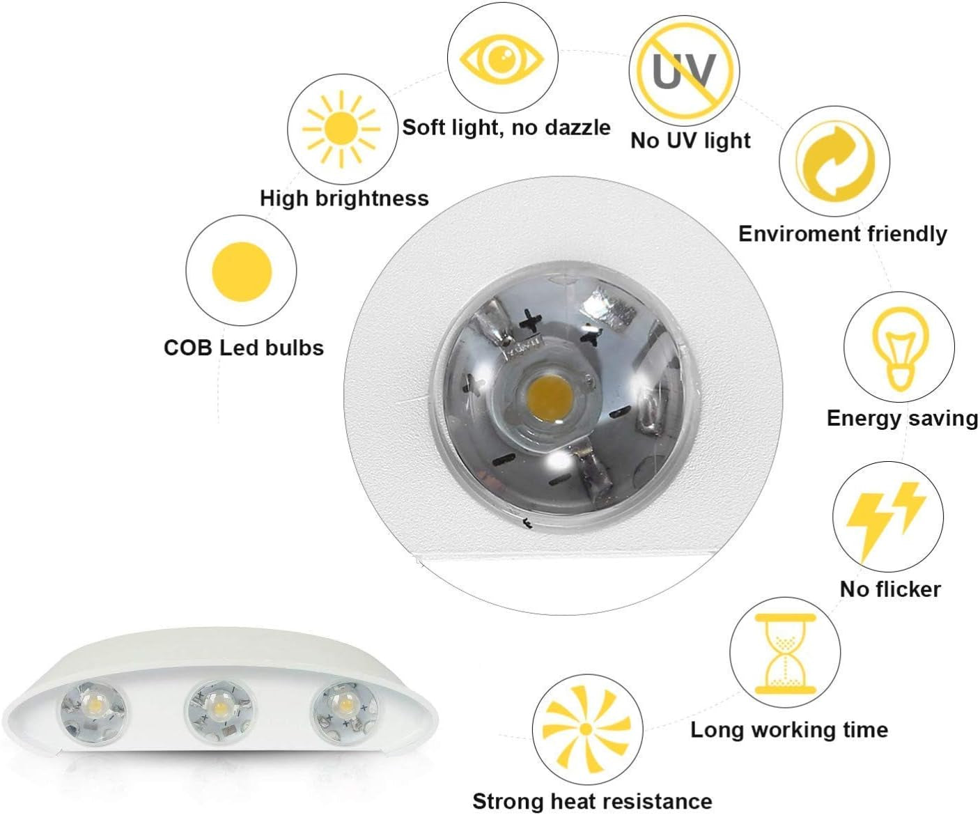 LED 6000K Applique Da Parete, Interno Esterno Lampada Da Parete, Moderno IP65 Impermeabile up down Lampade Da Muro, Alluminio 6X120 ° Angolo Del Fascio (Bianco Freddo)