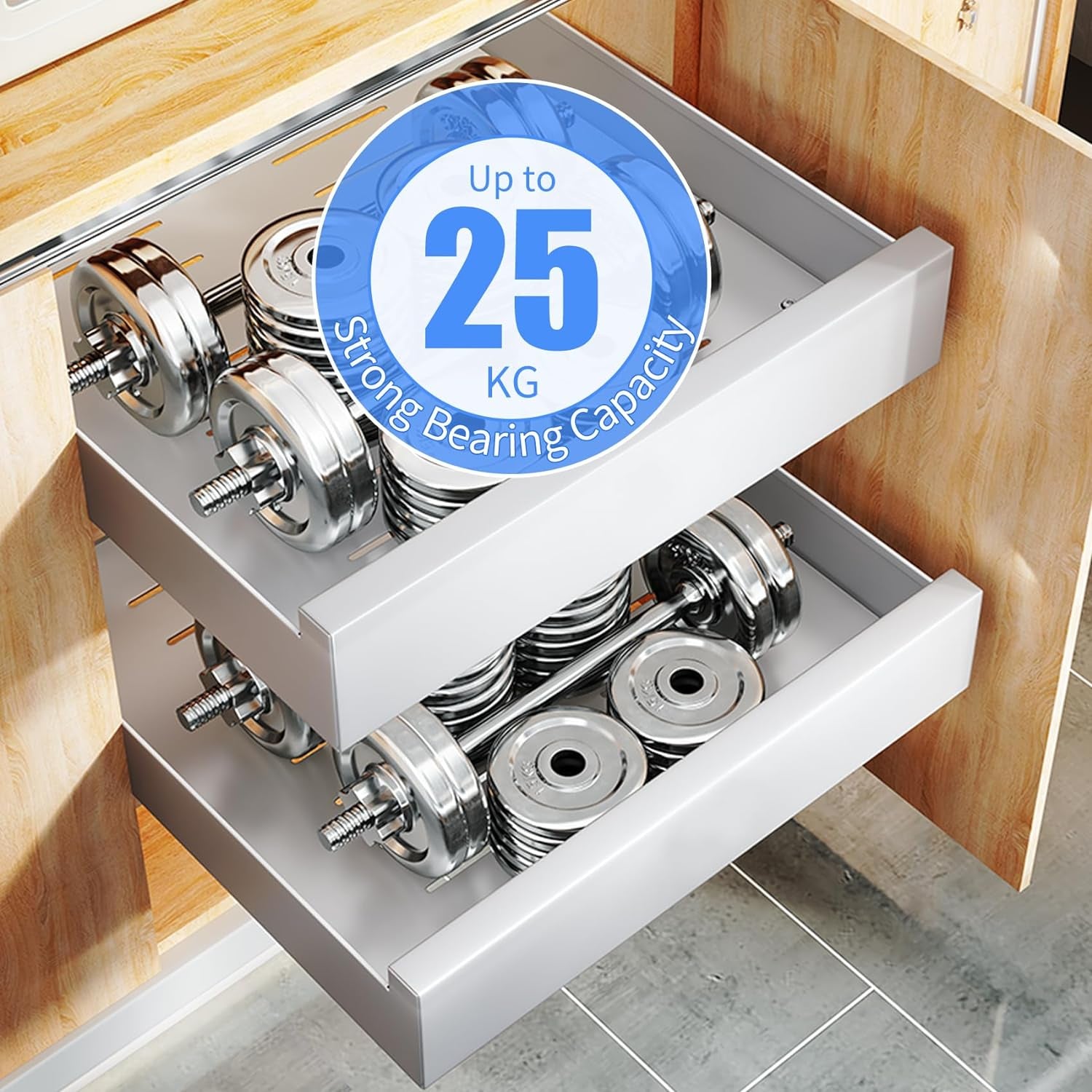 Cassetto Telescopico, Ripiani per Cassetti Estraibili per Armadio Da Cucina, Cassetto Scorrevole Estensibile Estraibile, Senza Bisogno Di Trapano E Chiodi (Bianco, 30 CM L X 43 CM P X 9 CM A)
