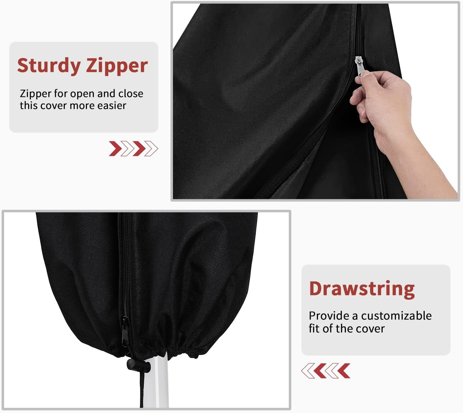 Copertura per Ombrellone a Braccio Decentrato Impermeabile, Tessuto Oxford 420D, Antivento, Anti-Uv Copertura Ombrellone Da Giardino Con Cerniera (240X57/57Cm) - Nero