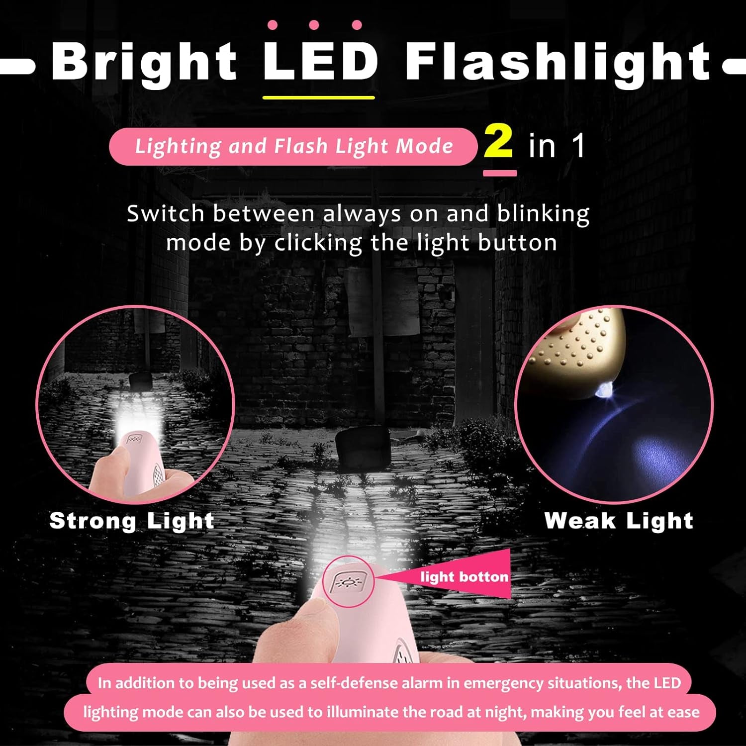 Allarme Personale Ricaricabile, 130 Db Forte Suonoallarme Di Sicurezza Personale Allarme Autodifesa per Donne/Bambini/Ragazze/Anziani Con Torcia Led(Bianco+Rose)