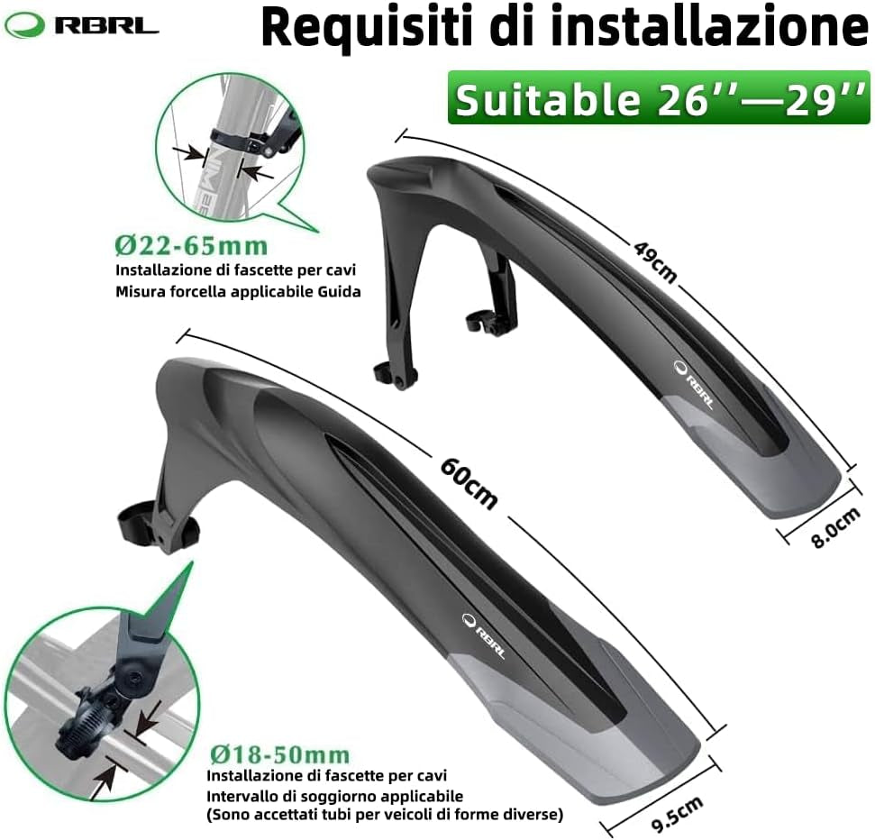 Parafanghi per Mountain Bike, Modello Nuovo, Universale Da 26 – 29 Pollici, Parafango per Bicicletta a Sospensione Completa/Mtb per Protezione Da Spruzzi D'Acqua E Sporco