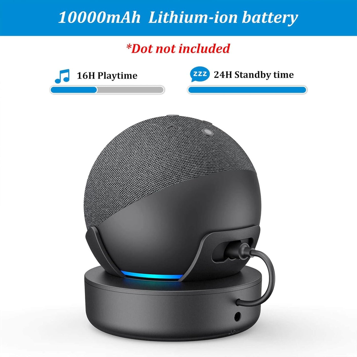 Batteria per Dot 5ª E 4ª - Base Batteria per Dot (5/4 Generazione) Con 16 Ore Di Tempo Di Gioco, Nero (Dot Non Incluso)