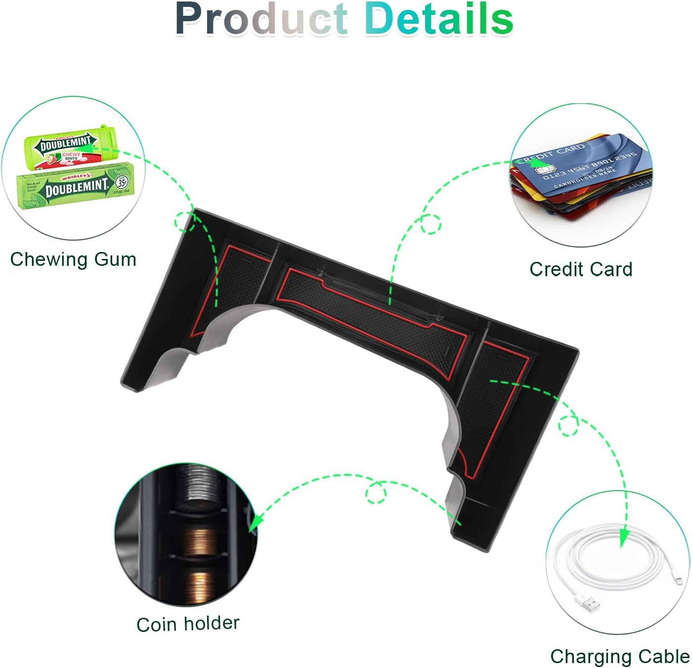 Hyunda-I Kona SX2 2024 2025 (Elettronico Automatico)[Benzina] Contenitore Portaoggetti Console Centrale, Organizer Accanto Al Portabicchieri, Compatibile Con Accessori Hyundai Kona 2024 (Rosso)