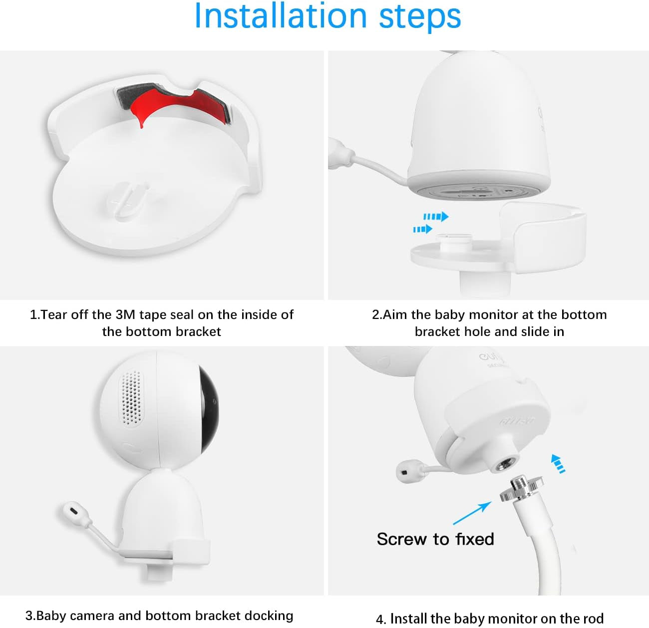 Versatile Supporto Flessibile a Morsetto a Torsione Con Connettore a Vite Da 1/4 Dock Compatibile Con Eufy Security 720P Video Baby Monitor