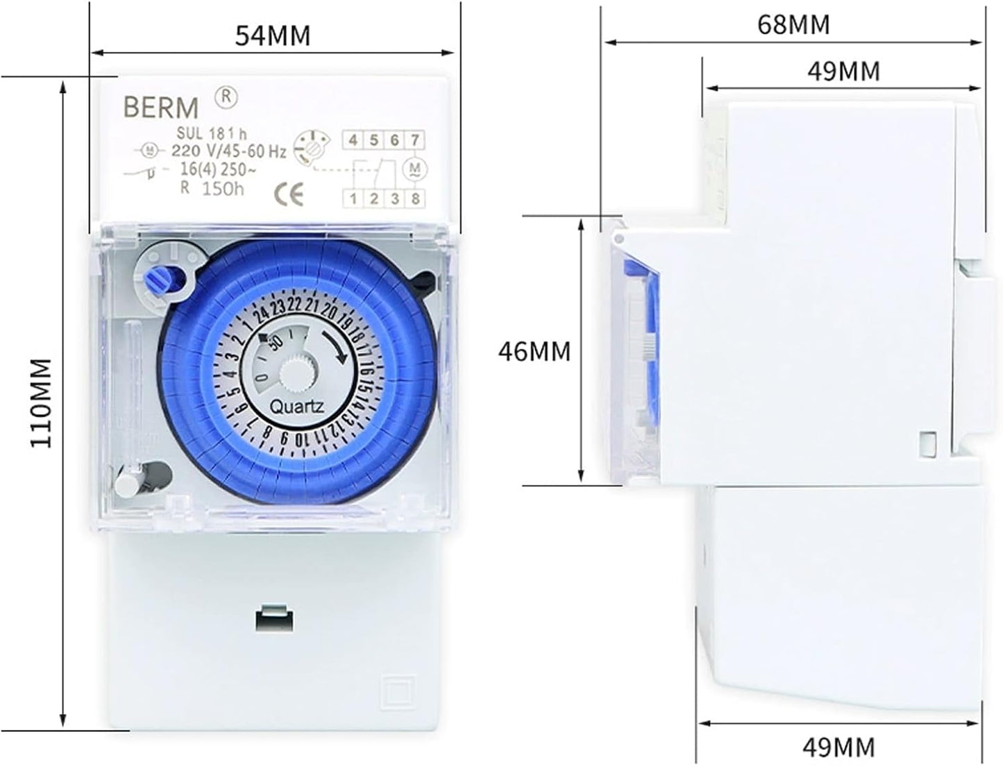 Timer Meccanico Impermeabile Programmabile Interruttore Orario 24 Ore per Esterno, AC230V