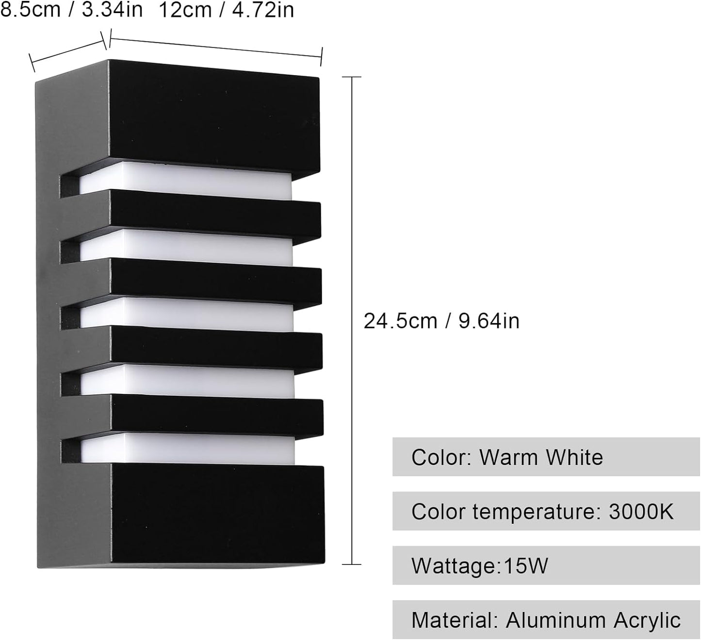 Applique Esterno, 18W Lampada Moderno Esterno Parete, IP65 Impermeabile LED Interno/Esterni Illuminazione Parete, Nero Lampada Da Parete Luce Calda 3000K per Balcone, Giardino, Garage